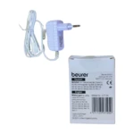 Adaptateur Beurer ND pour tensiomètres BM40 et BM28. Petit connecteur noir, conçu pour assurer la compatibilité et la durabilité des appareils de mesure de la tension artérielle Beurer.