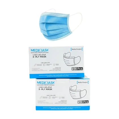 Bavette individuelle Medimask bleue, tissu léger, couvrant le torse et les épaules, conçue pour la protection hygiénique. Aspect discret et confortable.