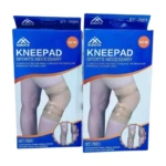 Genouillère élastique de couleur [couleur de la genouillère], couvrant le genou droit/gauche, avec une texture [type de texture, ex: lisse, légèrement texturée] et une conception [type de conception, ex: ouverte au niveau de la rotule, fermée]. Elle semble être fabriquée dans un matériau [type de matériau, ex: tissu extensible, néoprène] et présente une bande élastique [description de la bande, ex: sur les côtés, au niveau du bas] pour un maintien.