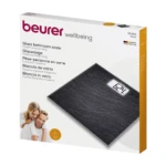 Pèse-personne Beurer GS-203 : Design moderne en verre, capacité 150 kg. Affichage clair et facile à lire. Idéal pour un suivi de poids familial précis et durable.