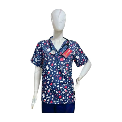 Tenue de bloc opératoire bleu nuit Confoped en coton doux et respirant. Vêtement professionnel pour professionnels de santé, facile à entretenir.