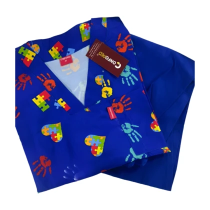 Tenue de bloc Confoped "High Five" bleu roi : polo à manches courtes avec logo Confoped, tissu respirant (polyester/coton), conçu pour le confort et le style des professionnels de santé et étudiants en médecine. Disponible en 6 tailles.