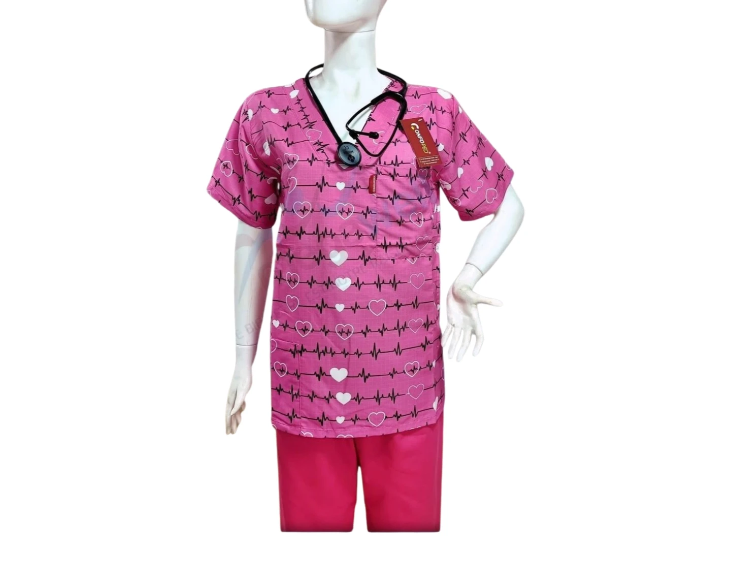 Tenue de bloc rose motif battement de cœur - Confoped - MedicBox Algérie
