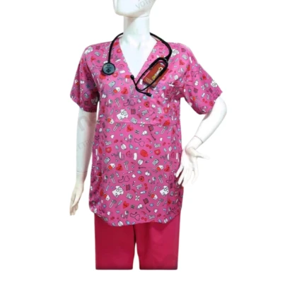 Tenue de bloc rose Confoped, pour professionnels de santé : blouse courte à manches longues, coupe ergonomique, tissu respirant et facile à entretenir. Taille standard.