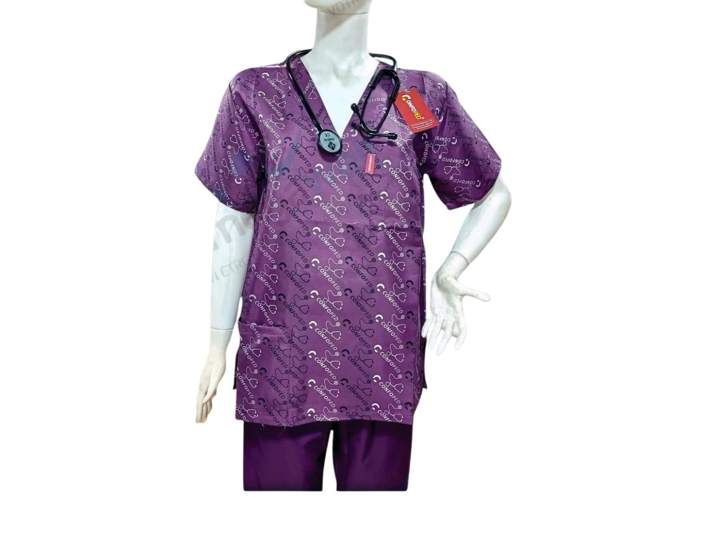 Tenue de bloc violet motif stéthoscope - Confoped - MedicBox Algérie
