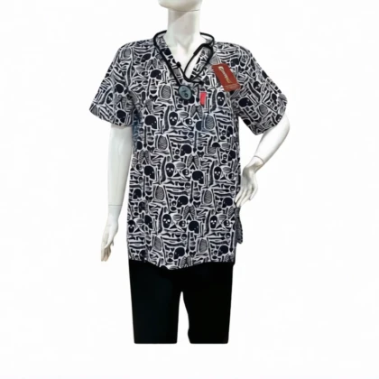 Tenue de bloc blanche pantalon noir motif squelette - Confoped