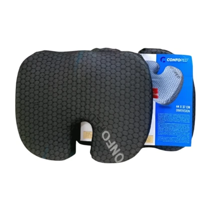 Coussin thérapeutique Confoped viscoélastique, de couleur [préciser la couleur du coussin si visible], conçu pour le soulagement des douleurs au coccyx. Forme ergonomique et adaptable, visiblement confortable. Idéal pour la récupération post-accouchement, les blessures ou les longues périodes d'assise.