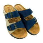Sabot orthopédique Phf AX-8108 en bleu nuit et beige. Semelle ergonomique pour le confort et le soutien du pied. Tailles disponibles : 37/41.