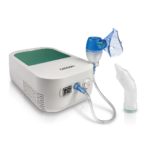 OMRON DuoBaby NE-C301-E : nébuliseur à compresseur 2-en-1 avec aspirateur nasal pour bébés et enfants, vue du dispositif complet avec accessoires