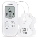 Neurostimulateur Omron E3 Intense modèle HV-F021-E4W, appareil TENS portable blanc avec écran LCD et électrodes Long Life pour le soulagement des douleurs musculaires et articulaires